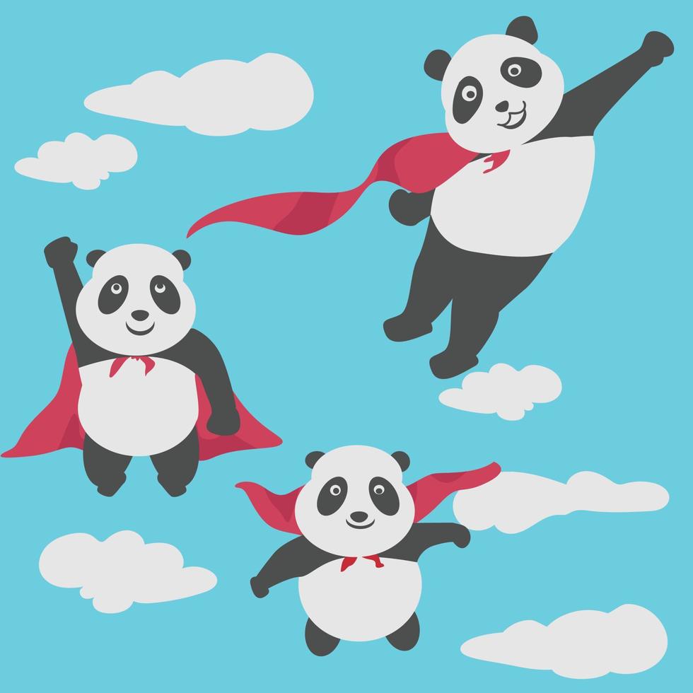 superheld panda vlieg in de lucht vector