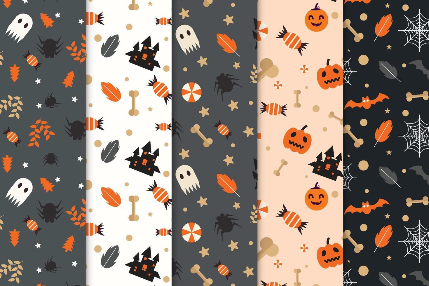 eng halloween patroon bundel decoratie Aan wit en donker achtergrond. spookachtig halloween patroon verzameling met schattig pompoenen en geesten. halloween patroon reeks voor boek covers en achtergronden. vector