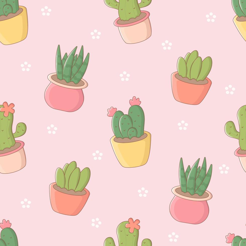 naadloos patroon met tekenfilm cactussen en ingemaakt planten. schattig afdrukken voor telefoon geval, achtergronden, mode, omhulsel papier en textiel. vector illustratie