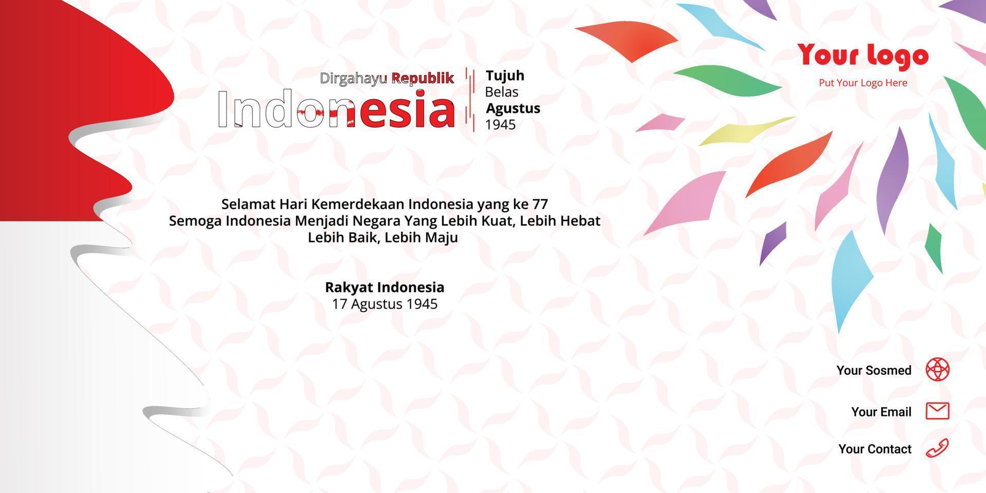 Indonesisch onafhankelijkheid dag banier 17 augustus 1945, gemakkelijk achtergrond met een weinig vrij ruimte u kan toevoegen een logo volgens naar de jaar van onafhankelijkheid vector