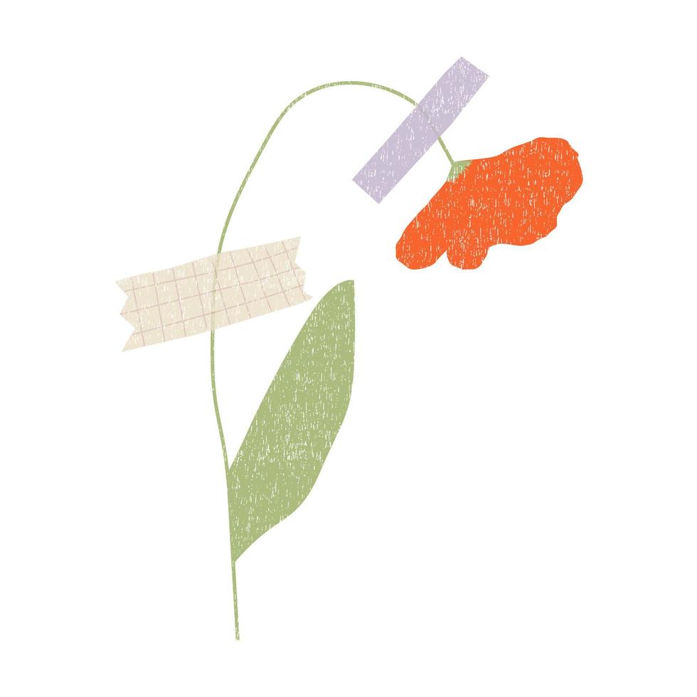 hand- getrokken droog bloem met washi plakband . vector element isolaten Aan wit achtergrond