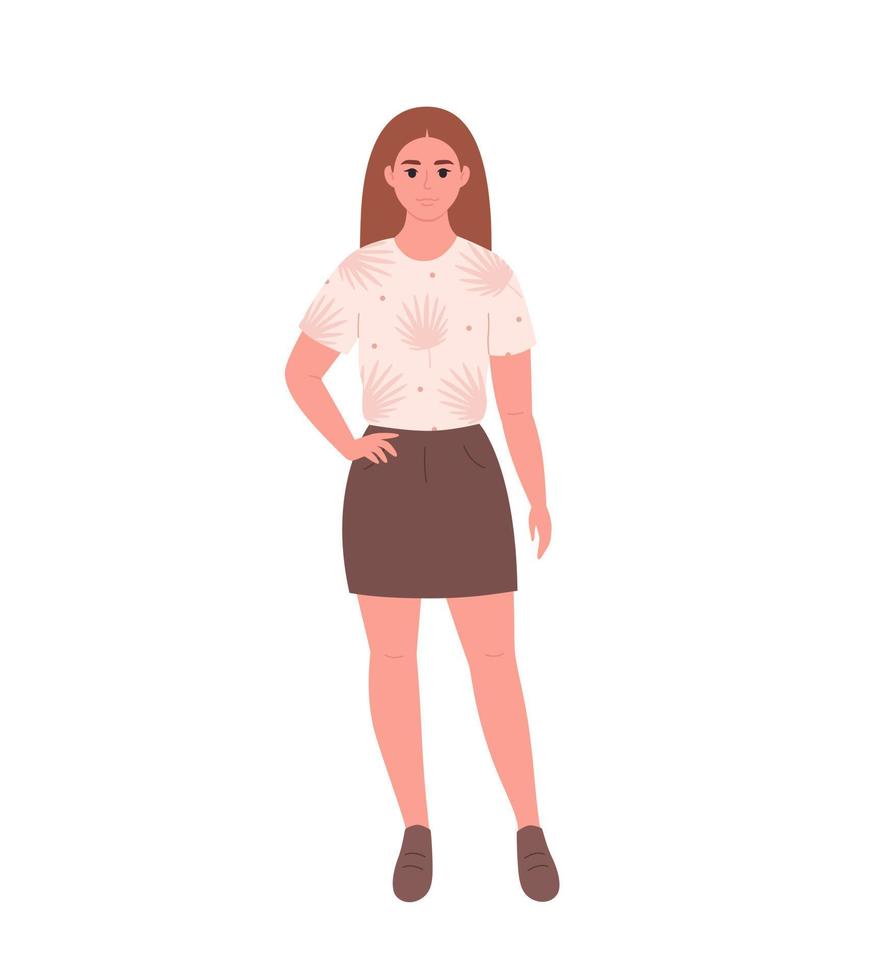 modern jong vrouw in gewoontjes kleding. elegant modieus Look. hand- getrokken vector illustratie