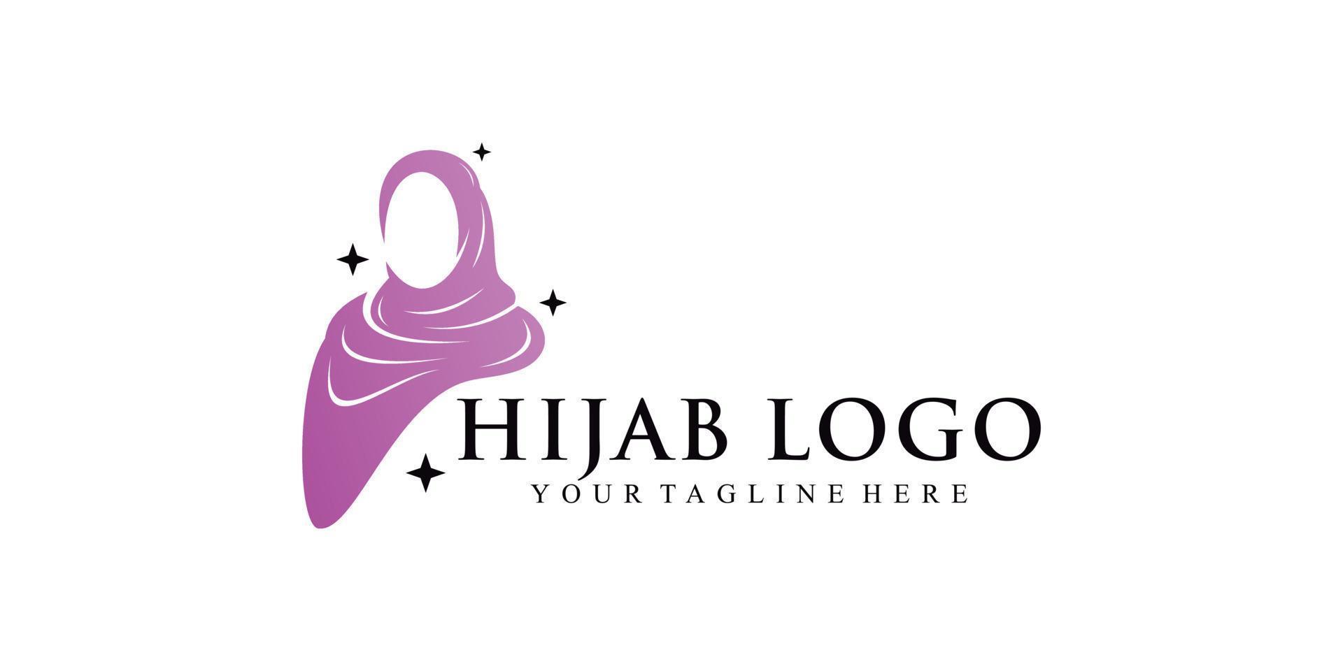 hijab logo ontwerp voor Moslim vrouw met modern concept premie vector