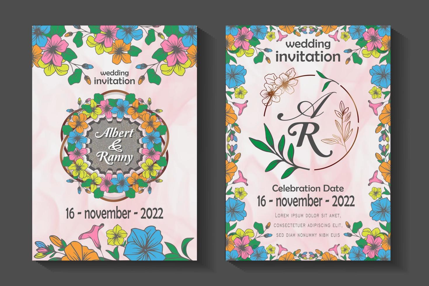 bruiloft uitnodiging sjabloon, kleurrijk bloemen fabriek ontwerp, geïsoleerd Aan een wit achtergrond versierd met aquarellen vector