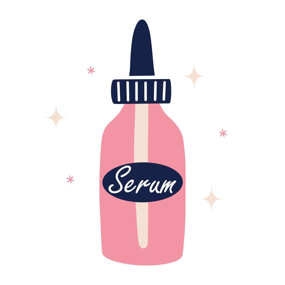 lichaam serum vector icoon. glas fles met kunstmatig Product voor huid zorg, reiniging, hydraterend. natuurlijk anti-veroudering olie geïsoleerd Aan wit. vlak tekenfilm clip art voor schoonheid, spa, logo, web