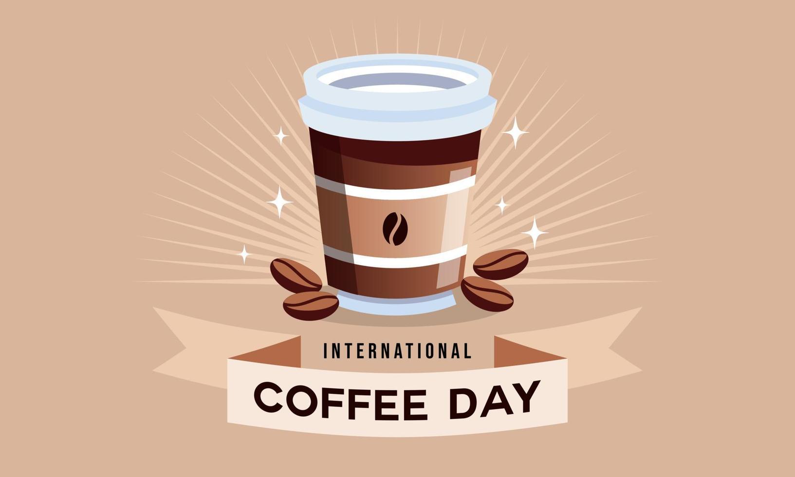 Internationale dag van koffie achtergrond, koffie kop logo vector