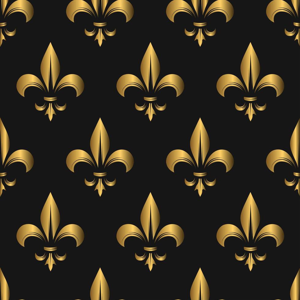 naadloze gouden fleur de lis patroon op zwart vector