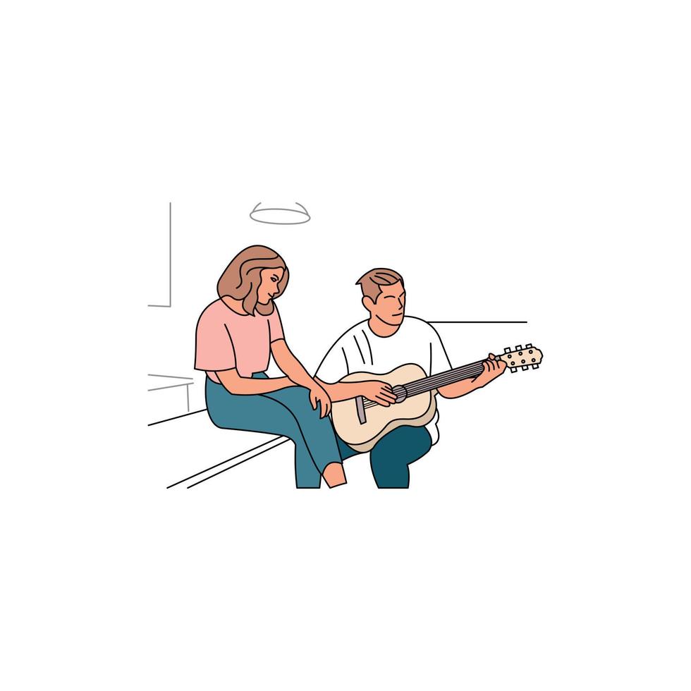 paar Speel gitaar muziek- illustratie ontwerp vector