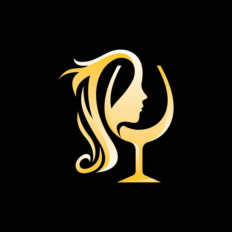 vrouw schoonheid glas wijn illustratie logo vector