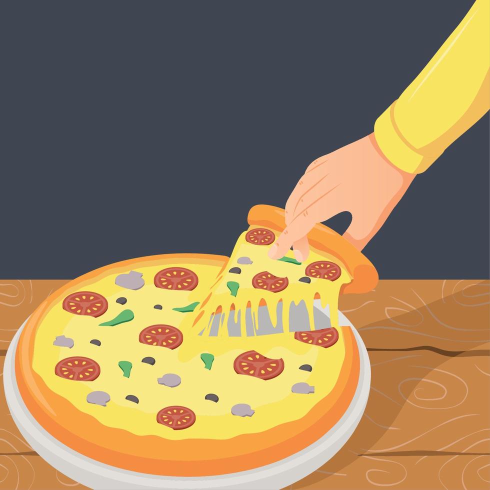 hand- nemen pizza deel vector