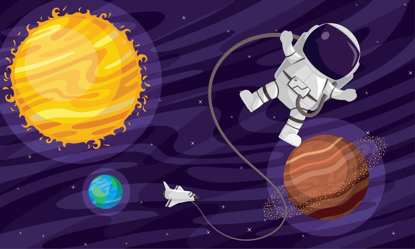 astronaut drijvend en planeten vector