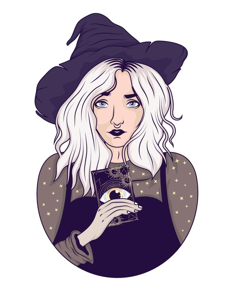 heks met tarot kaart vector