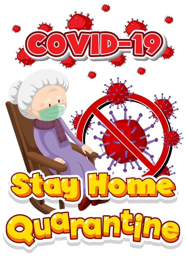 covid-19 poster voor thuis blijven met oudere vrouw vector