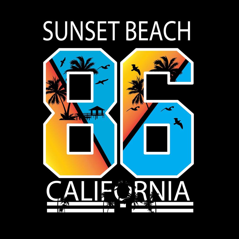 Californië zonsondergang strand scène in cijfers voor t-shirt vector