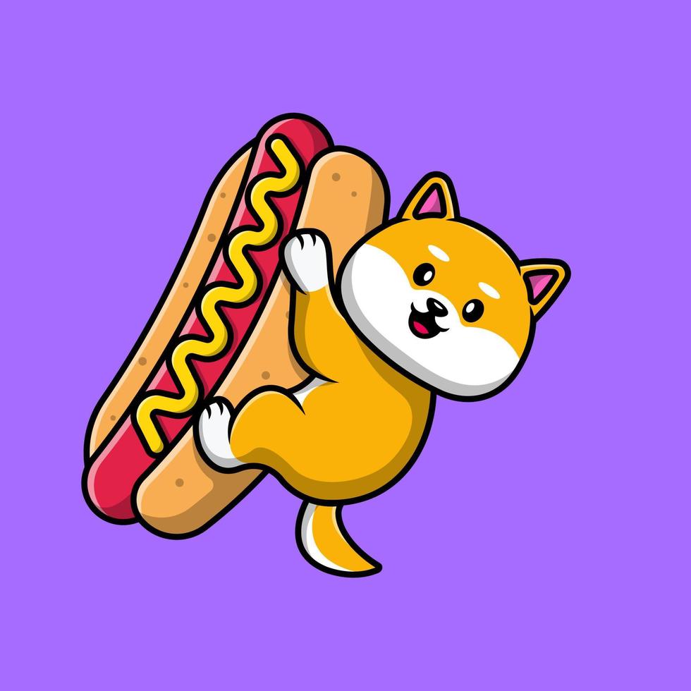 schattig shiba inu hond groot hotdog tekenfilm vector icoon illustratie. vlak tekenfilm concept