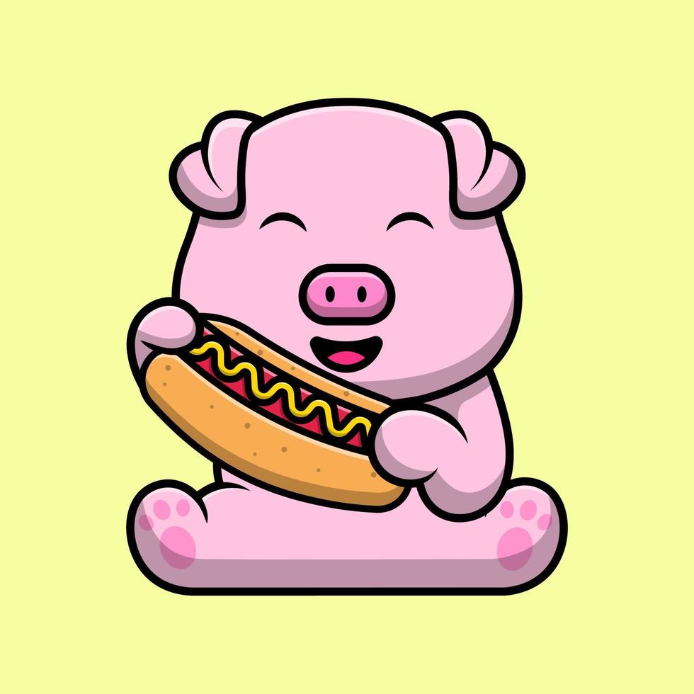 schattig varken Holding hotdog tekenfilm vector icoon illustratie. vlak tekenfilm concept