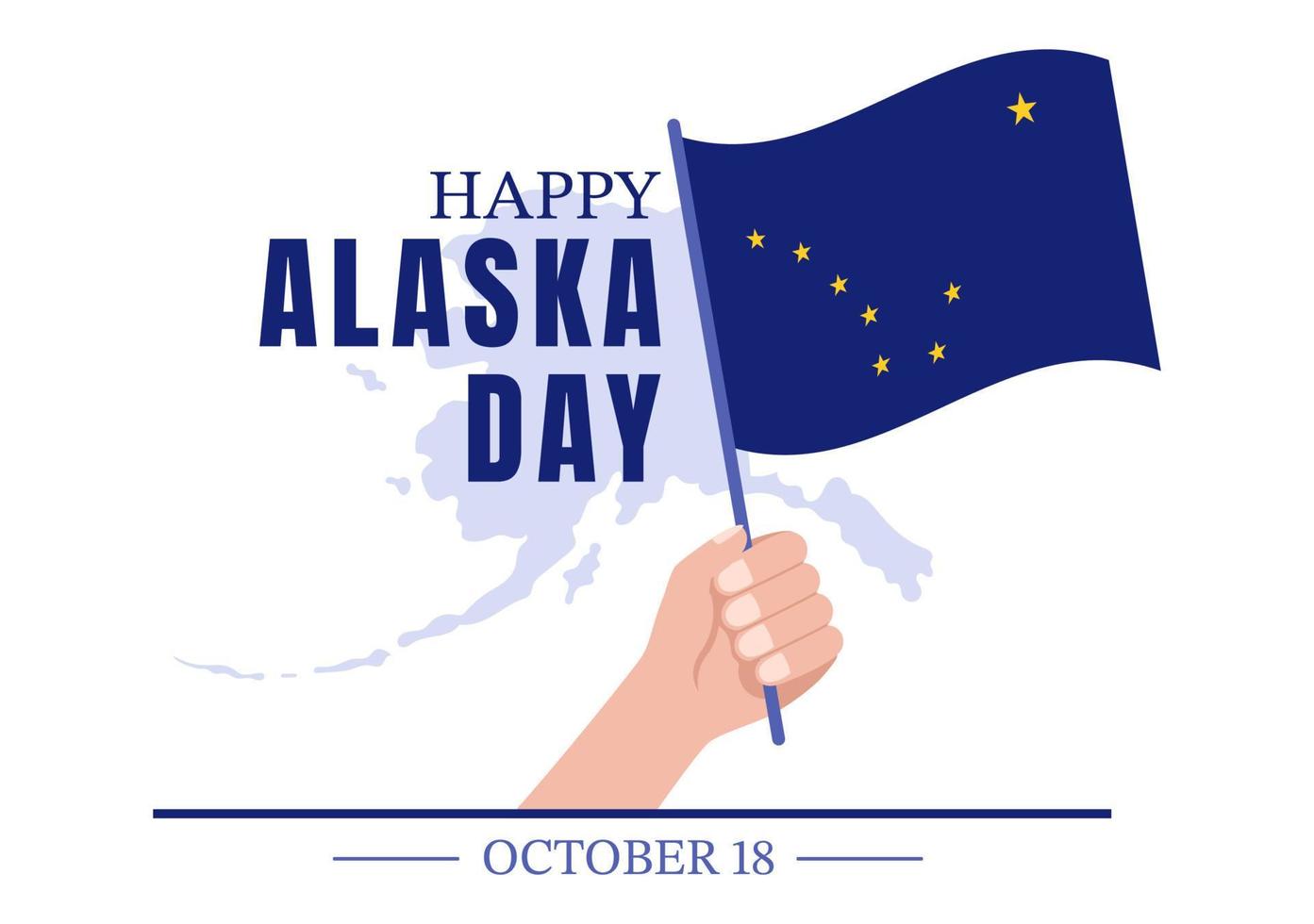 gelukkig Alaska dag Aan oktober 18 hand- getrokken tekenfilm vlak illustratie met vlag golvend in winter landschap in sjabloon voor banier of poster vector