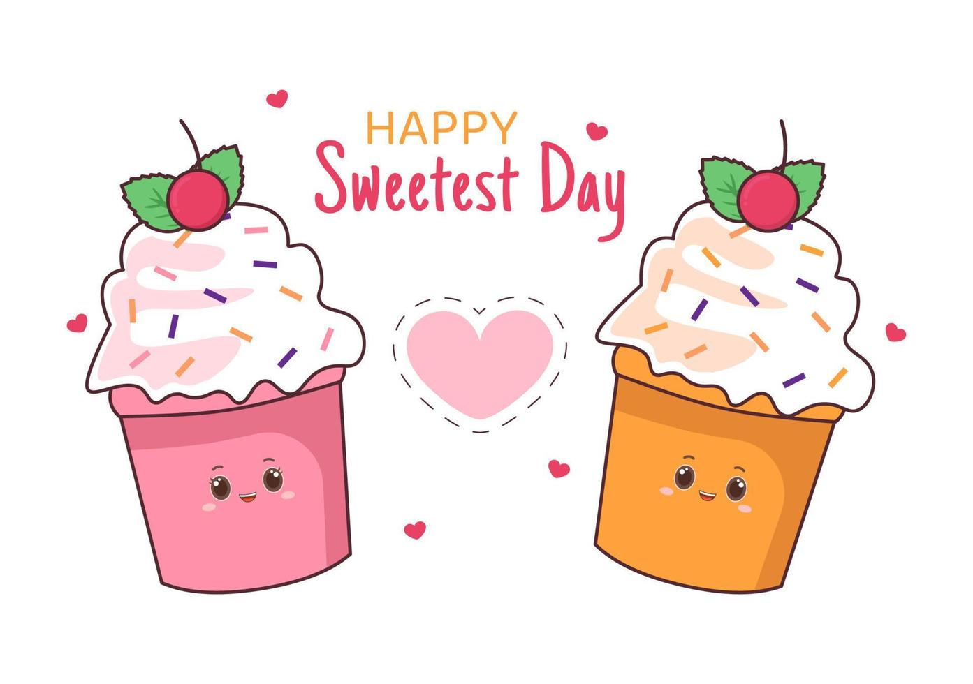gelukkig liefste dag Aan 21 oktober zoet vakantie evenement hand- getrokken tekenfilm vlak illustratie met cupcakes en snoep in een roze achtergrond vector