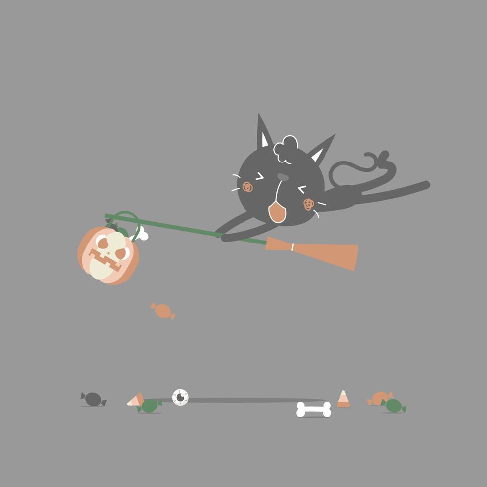 gelukkig halloween vakantie festival met zwart kat, vlak vector illustratie tekenfilm karakter ontwerp