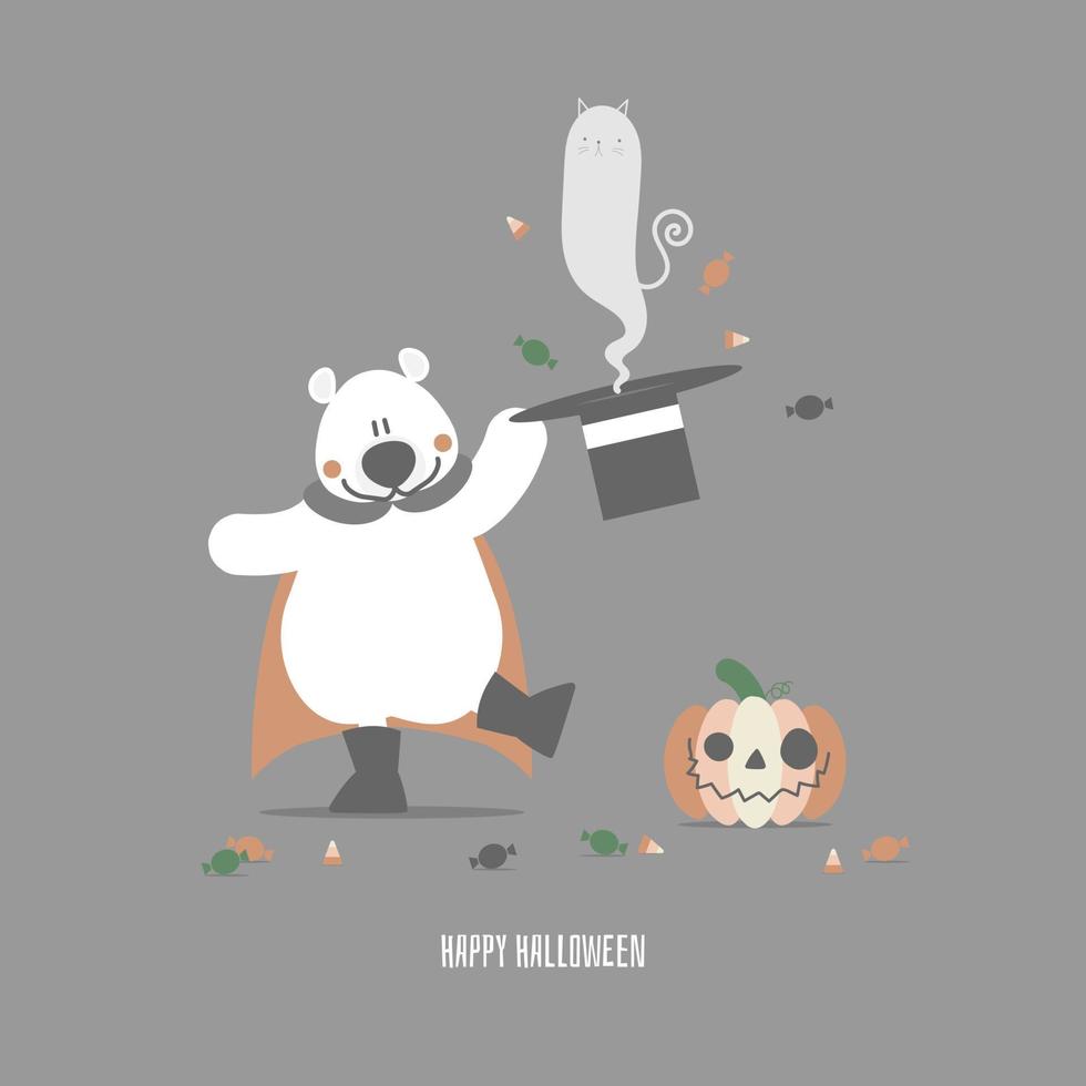 gelukkig halloween vakantie festival met teddy beer en geest kat, vlak vector illustratie tekenfilm karakter ontwerp