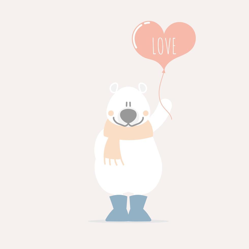 schattig en lief hand- getrokken beer Holding hart ballon, gelukkig Valentijnsdag dag, liefde concept, vlak vector illustratie tekenfilm karakter kostuum ontwerp