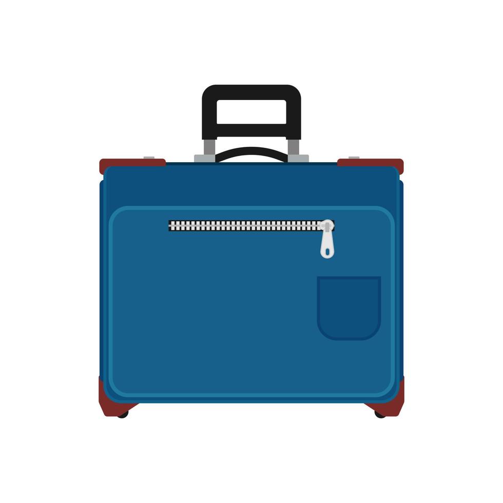 koffer reizen voorkant visie vector icoon. bagage vakantie zak geïsoleerd wit. reis omgaan met blauw trolley valies