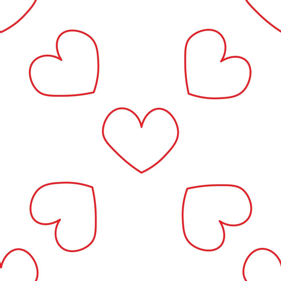 rode harten in lijnstijl. naadloze romantische patroon. kleurrijke doodle harten op witte vector achtergrond. klaar sjabloon voor ontwerp, ansichtkaarten, print, poster, feest, Valentijnsdag, vintage textiel.