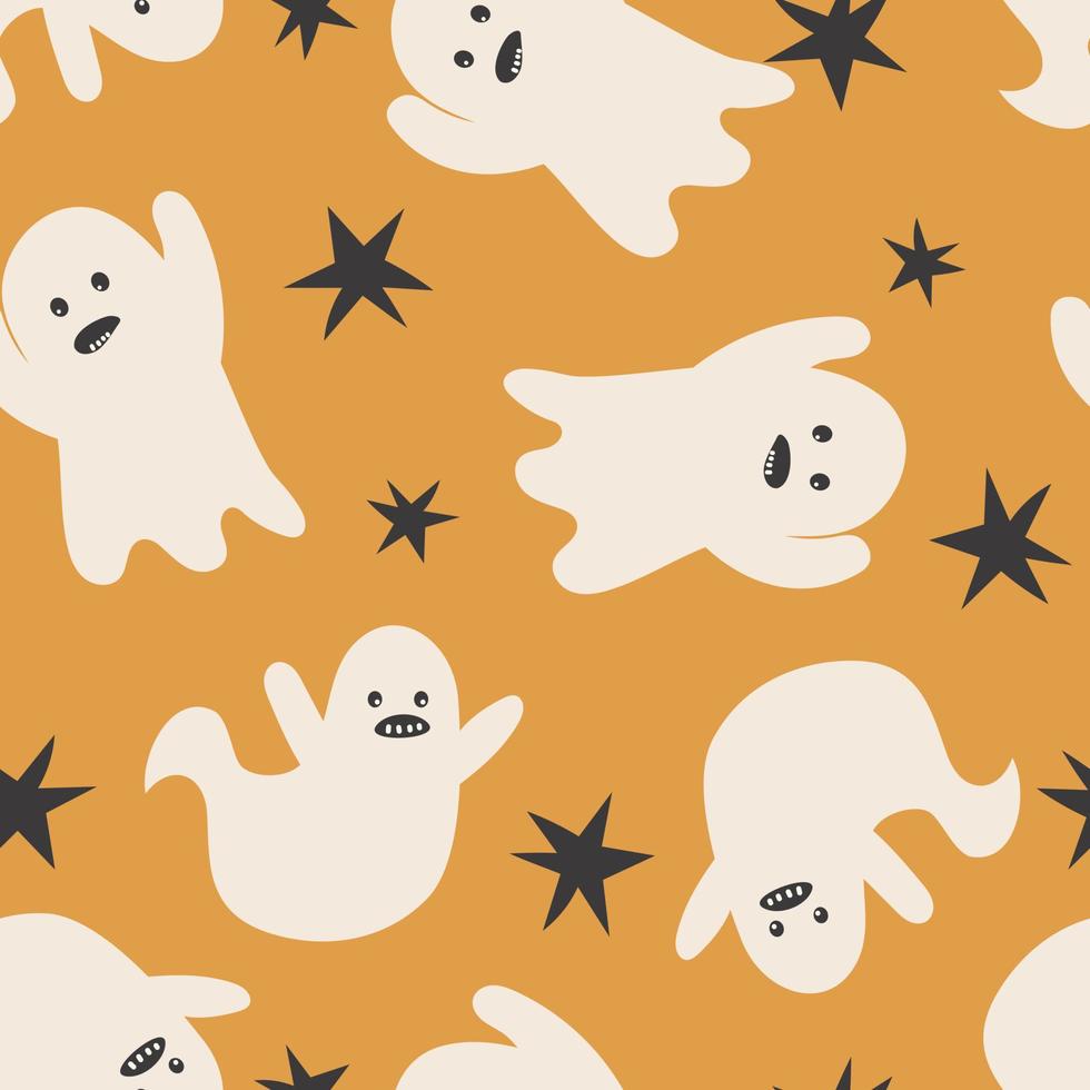 gelukkig halloween schattig vector naadloos patroon met tekenfilm geest. creatief kinderachtig structuur in Scandinavisch stijl. Super goed voor kleding stof, textiel vector illustratie