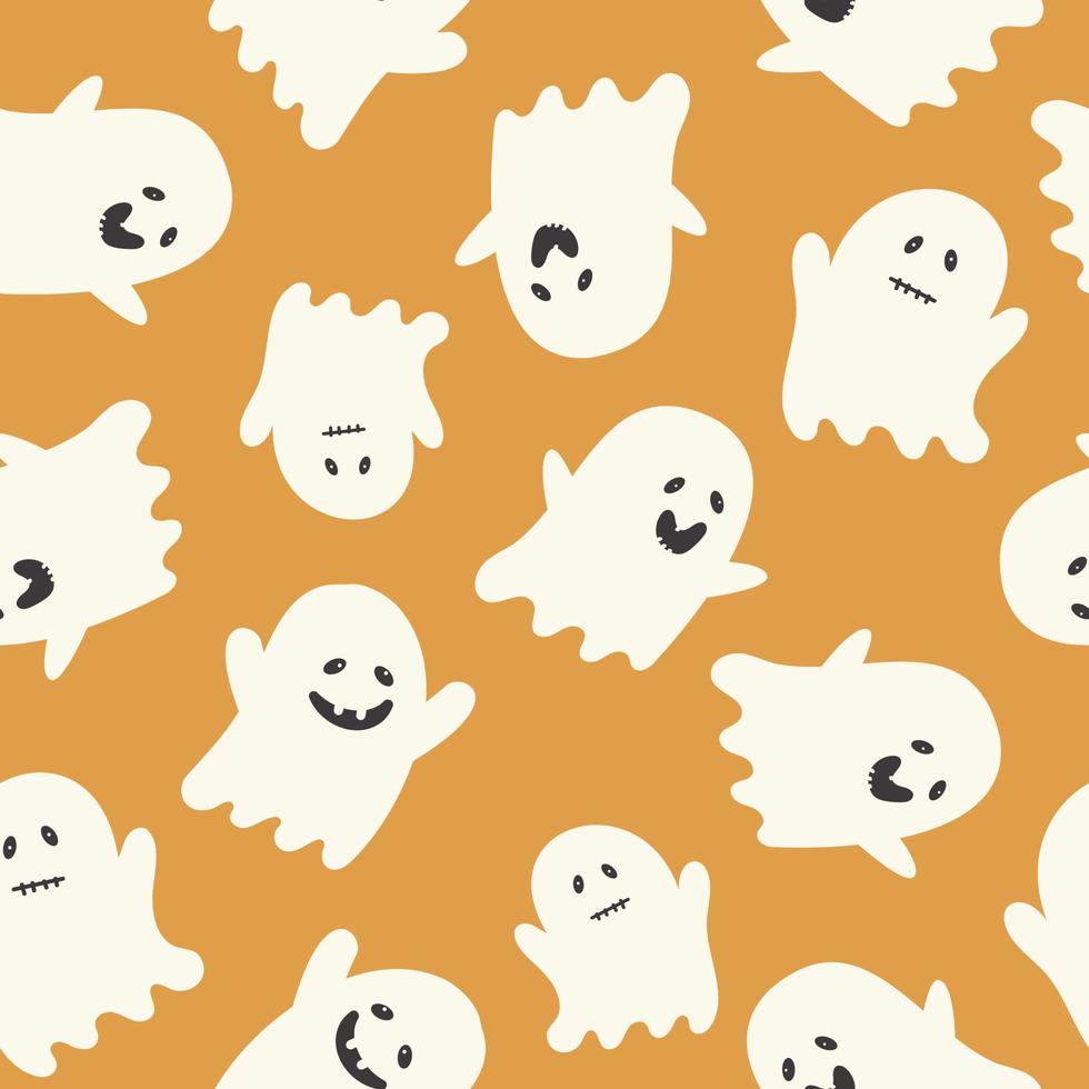 gelukkig halloween schattig vector naadloos patroon met tekenfilm geest. creatief kinderachtig structuur in Scandinavisch stijl. Super goed voor kleding stof, textiel vector illustratie