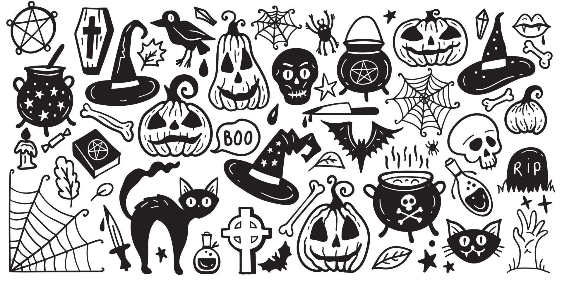 verschrikking reeks van halloween sticker schetsen set. groot reeks van hand- getrokken tekening. vector