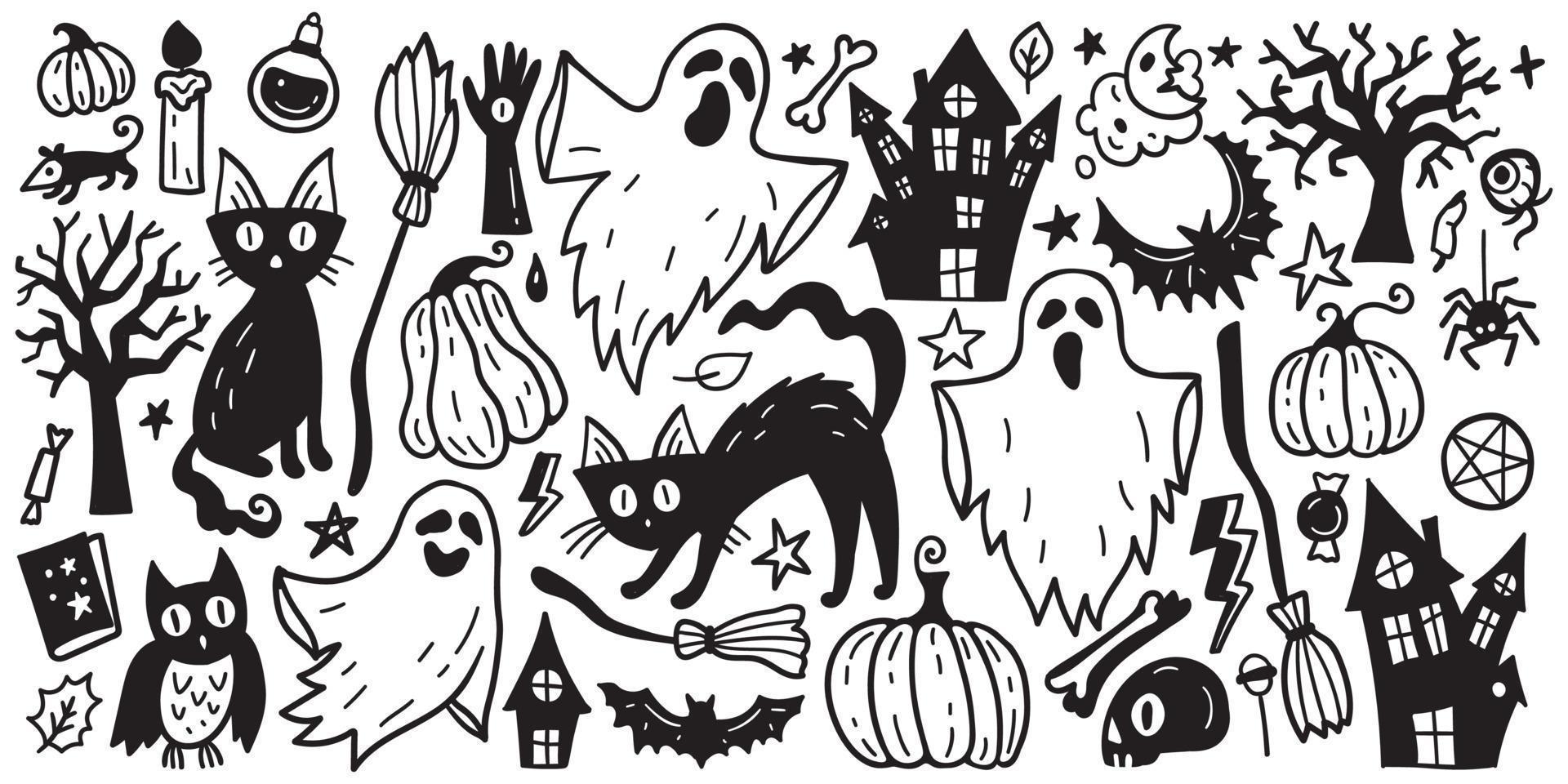 verschrikking reeks van halloween sticker schetsen set. groot reeks van hand- getrokken tekening. vector