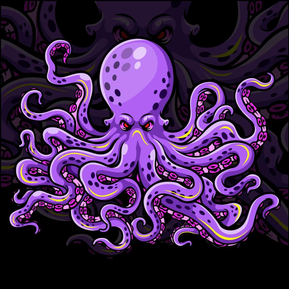 kraken Octopus mascotte esport logo ontwerp. vector