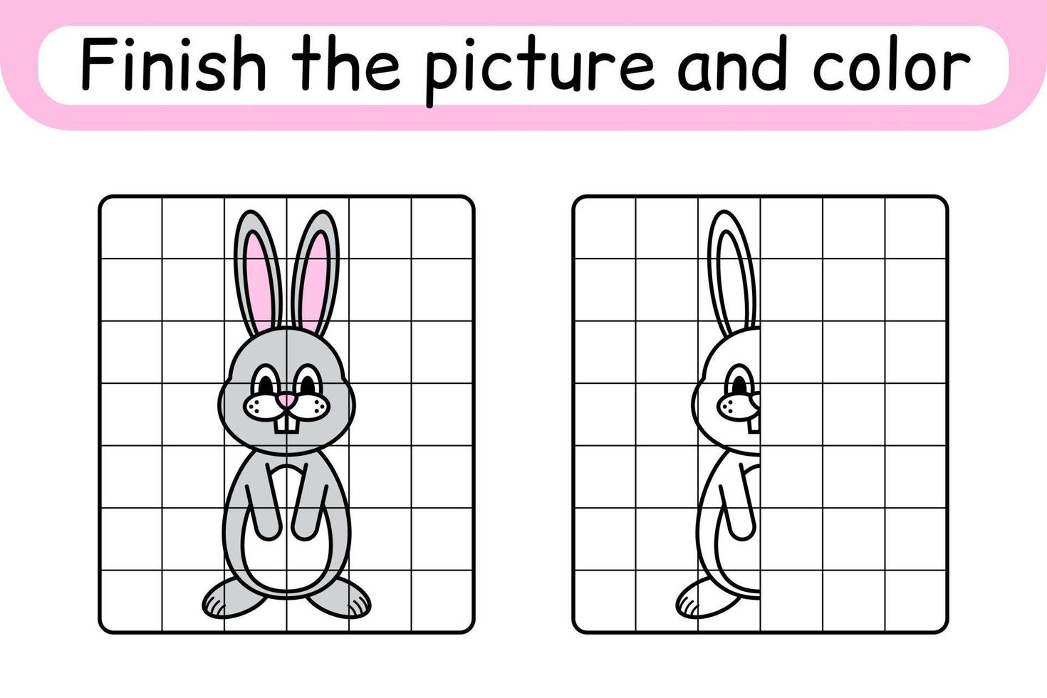 maak het plaatje konijn compleet. kopieer de afbeelding en kleur. maak het beeld af. kleurboek. educatief tekenoefenspel voor kinderen vector