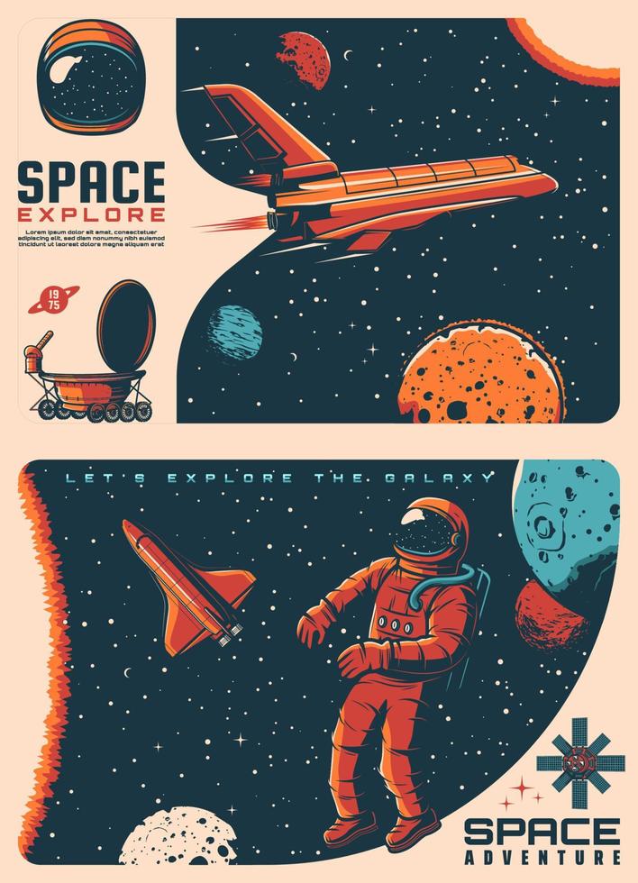 astronaut en ruimteschip in ruimte vector