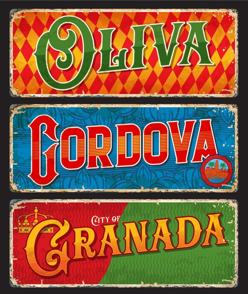 oliva, cordova, Granada Spaans stad oud borden vector