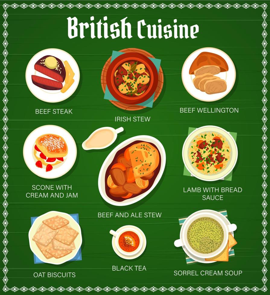 Brits keuken restaurant menu met Engels voedsel vector