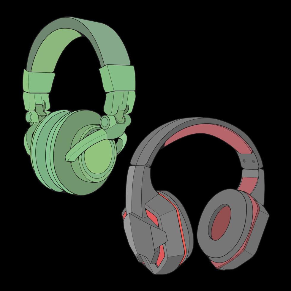 reeks van kleur blok hoofdtelefoons vector illustratie, muziek- concept, lijn kunst vector, portable oortelefoons, hoofdtelefoons vector