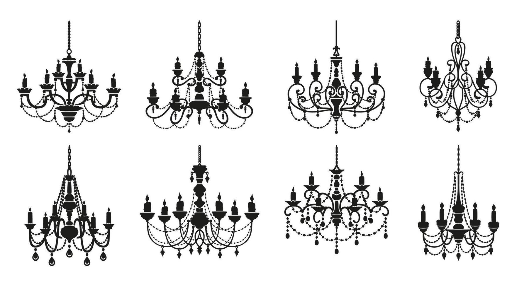 kroonluchter silhouetten, kandelaar kristal lampen vector