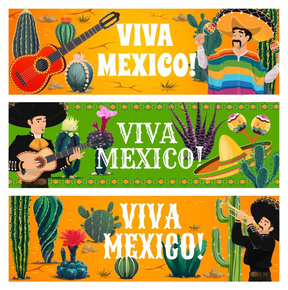 viva Mexico spandoeken, Mexicaans mariachi, cactussen vector