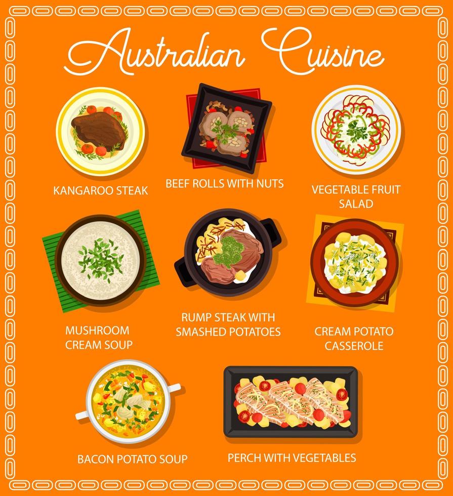 Australisch keuken restaurant menu met bbq vlees vector