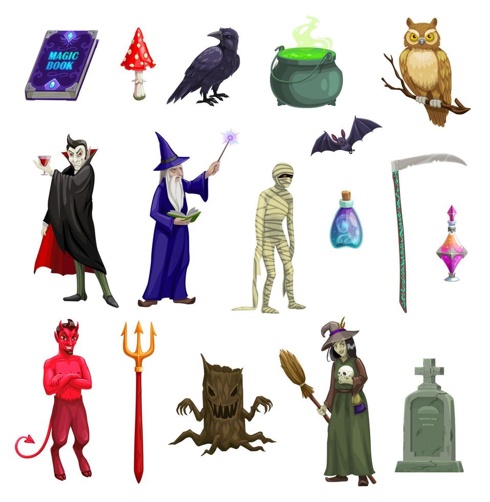 halloween griezelig tekens en verschrikking personages vector