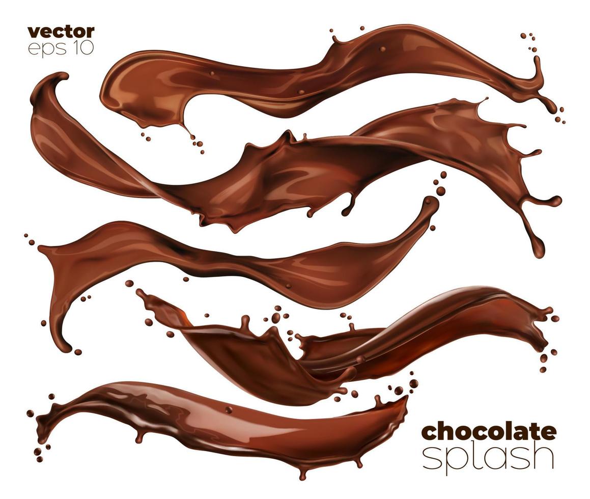 chocola en cacao melk Golf plons geïsoleerd reeks vector