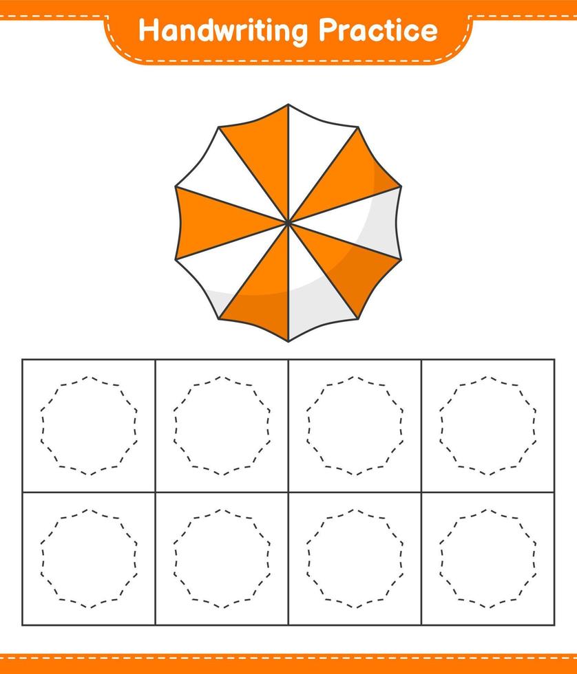 handschrift oefening. traceren lijnen van strand paraplu. leerzaam kinderen spel, afdrukbare werkblad, vector illustratie