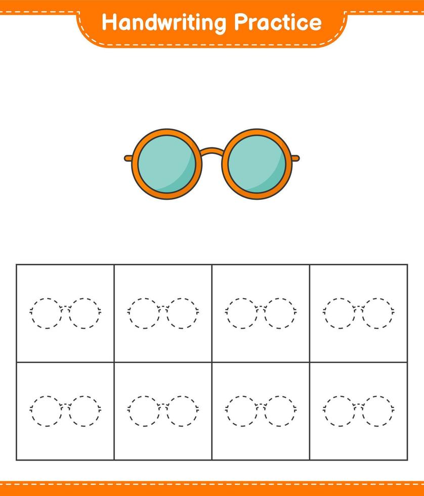 handschrift oefening. traceren lijnen van zonnebril. leerzaam kinderen spel, afdrukbare werkblad, vector illustratie