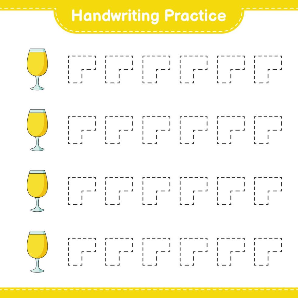 handschrift oefening. traceren lijnen van cocktail. leerzaam kinderen spel, afdrukbare werkblad, vector illustratie