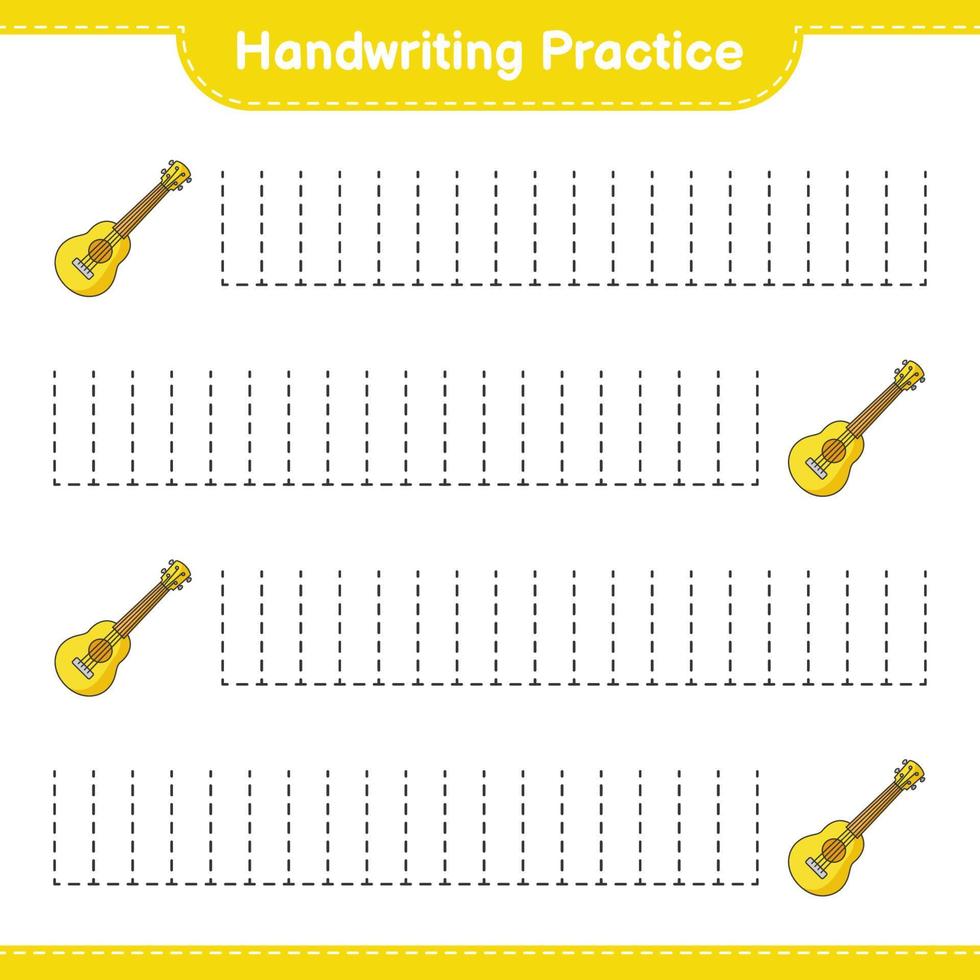 handschrift oefening. traceren lijnen van ukelele. leerzaam kinderen spel, afdrukbare werkblad, vector illustratie