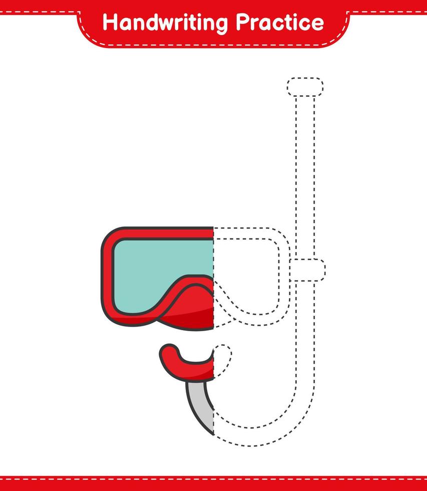 handschrift oefening. traceren lijnen van scuba duiken masker. leerzaam kinderen spel, afdrukbare werkblad, vector illustratie