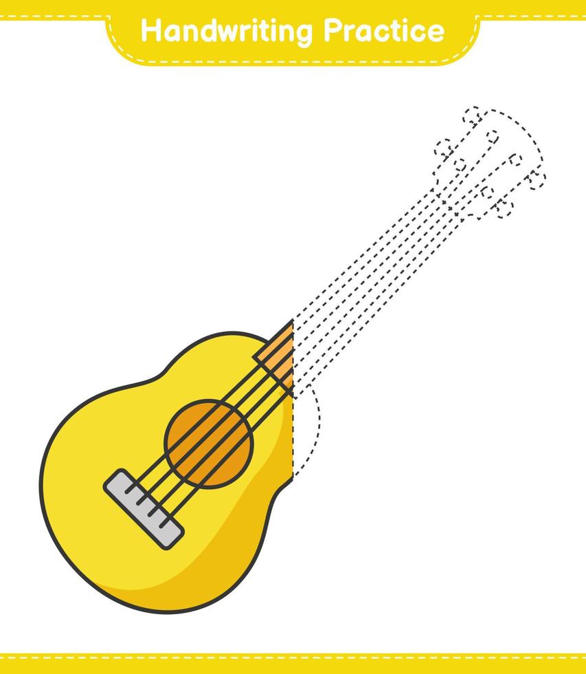 handschrift oefening. traceren lijnen van ukelele. leerzaam kinderen spel, afdrukbare werkblad, vector illustratie