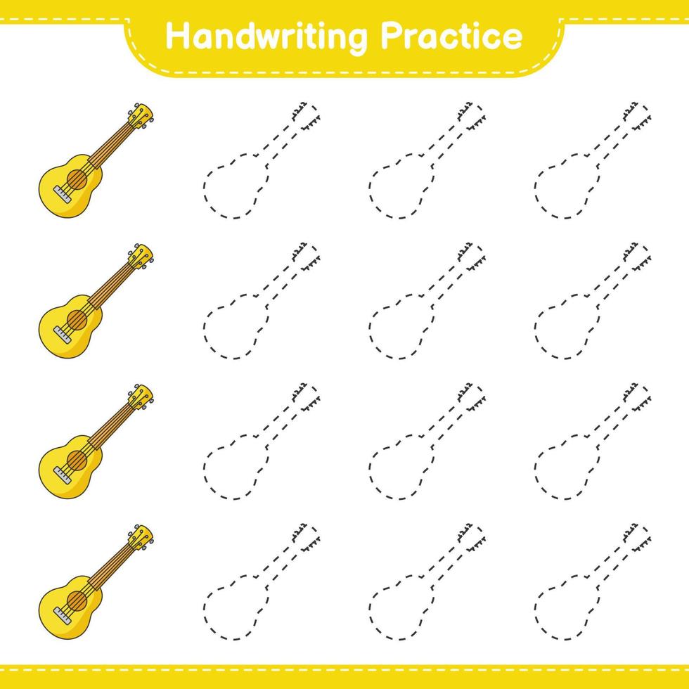 handschrift oefening. traceren lijnen van ukelele. leerzaam kinderen spel, afdrukbare werkblad, vector illustratie