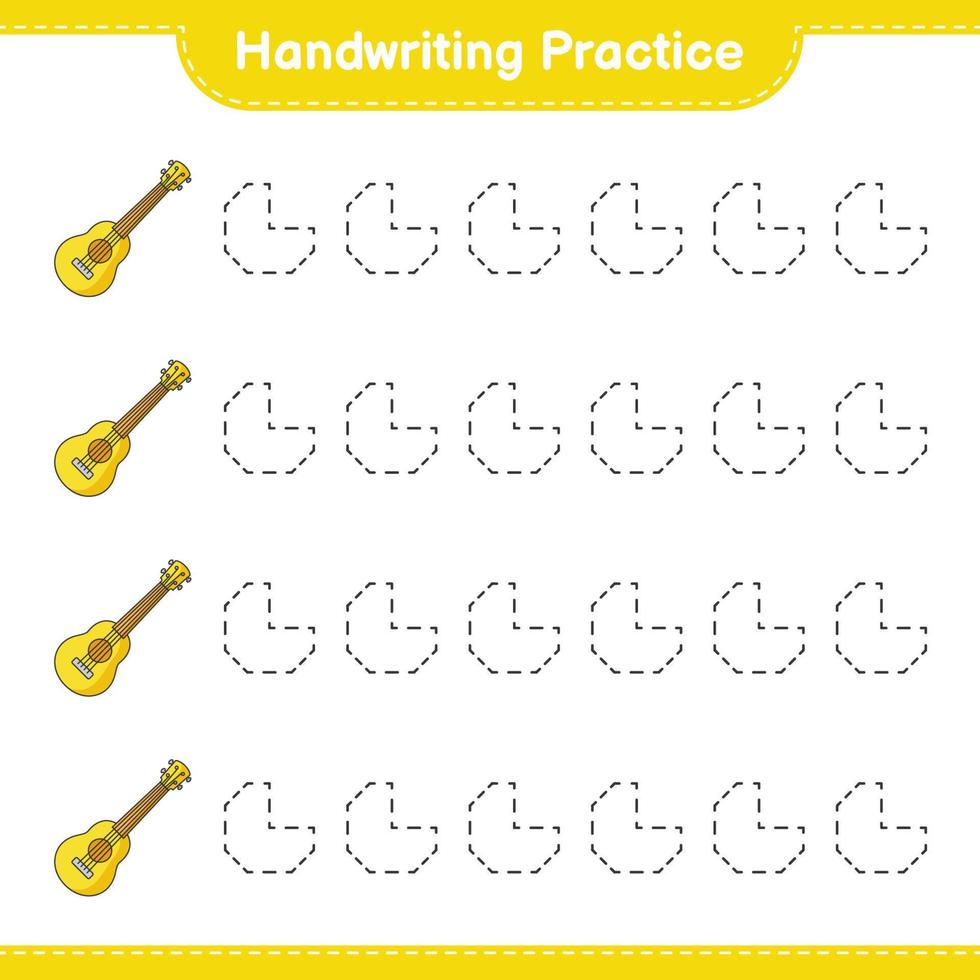 handschrift oefening. traceren lijnen van ukelele. leerzaam kinderen spel, afdrukbare werkblad, vector illustratie